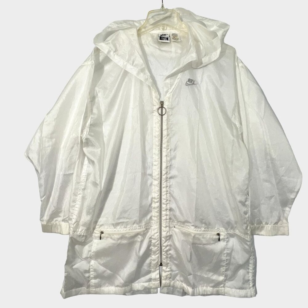 Vintage Nike Elite Windbreaker Jacket Womens Large White Hood Full Zip Pockets
